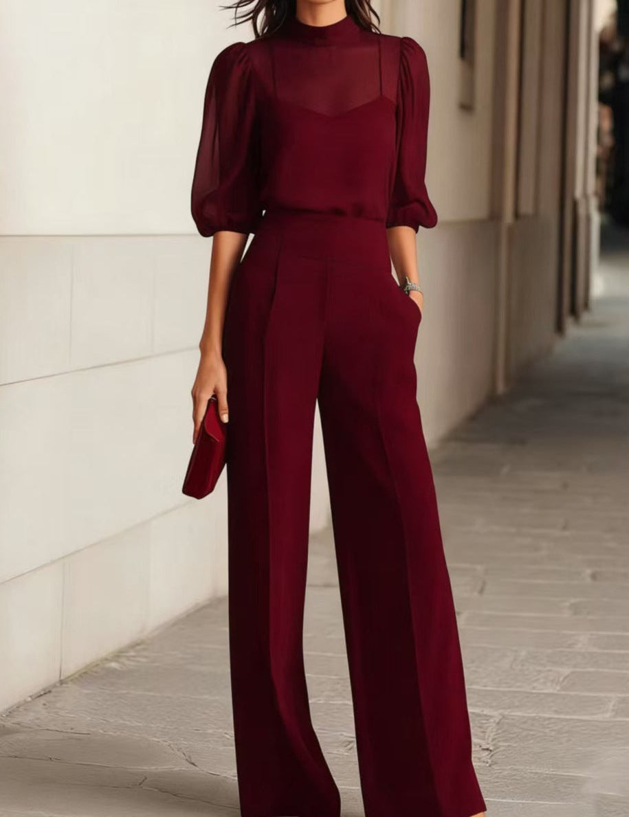 Elodie | Ensemble de trois pièces avec top et pantalon à jambes larges