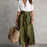 Vera | Ensemble robe midi en satin avec blouse assortie