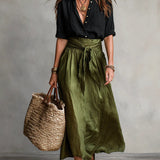 Vera | Ensemble robe midi en satin avec blouse assortie