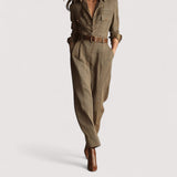Ailina™ | Élégant et raffiné costume de travail en tweed à motif écossais marron