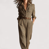 Ailina™ | Élégant et raffiné costume de travail en tweed à motif écossais marron