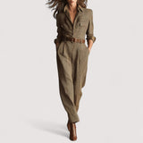 Ailina™ | Élégant et raffiné costume de travail en tweed à motif écossais marron