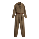 Ailina™ | Élégant et raffiné costume de travail en tweed à motif écossais marron