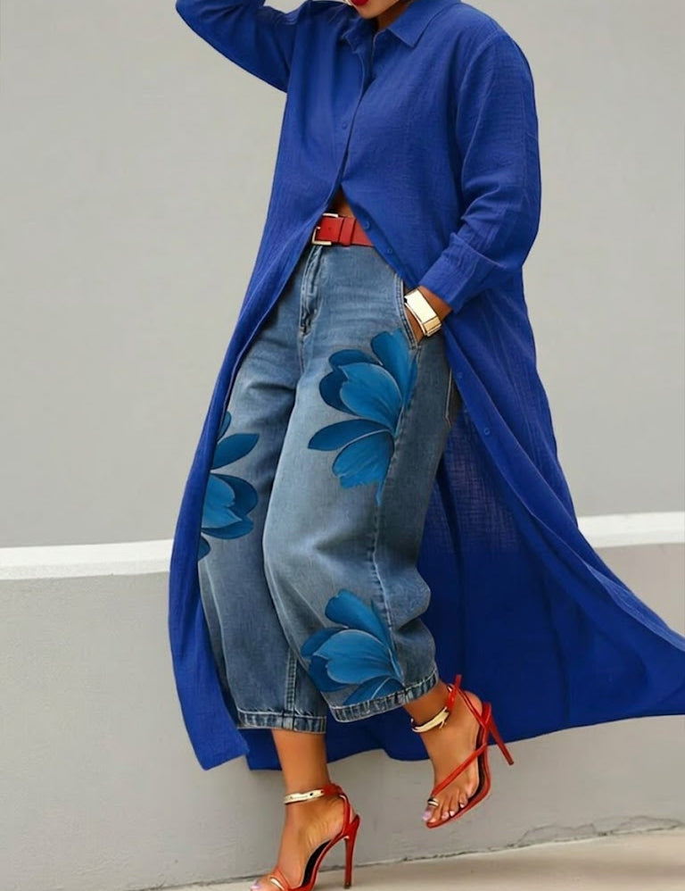 Daniella – Robe en lin & Ensemble en denim floral