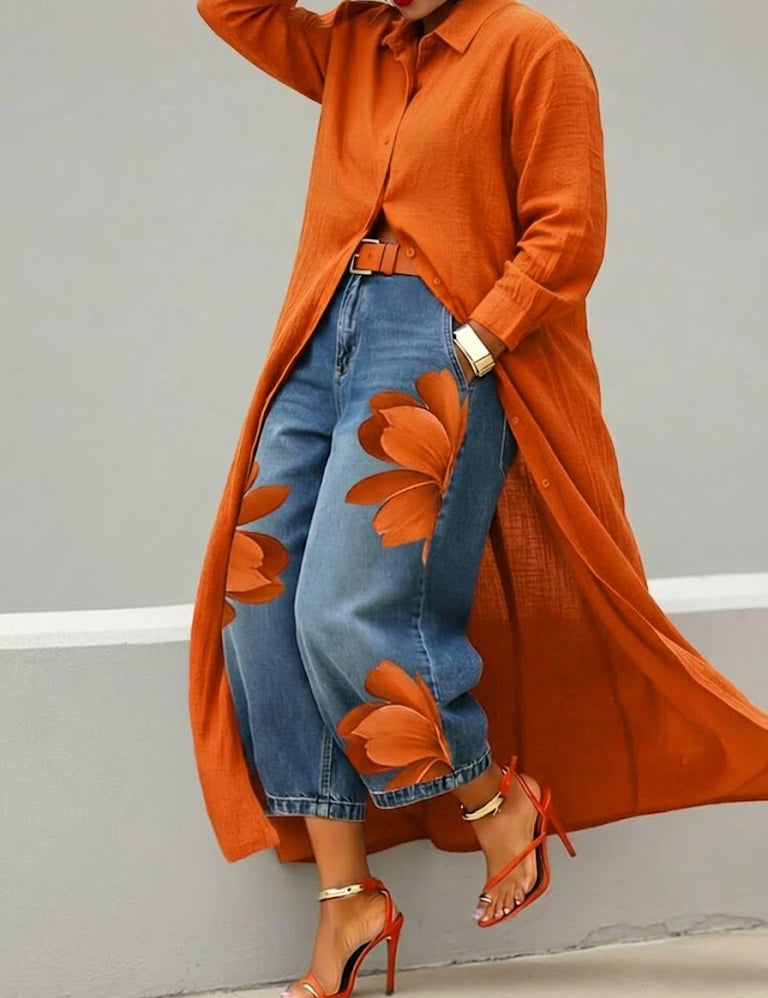 Daniella – Robe en lin & Ensemble en denim floral